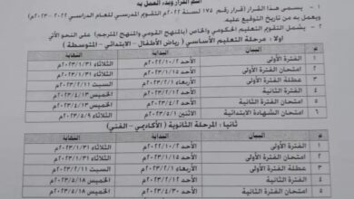 إليك تفاصيل التقويم الدراسي للعام ٢٠٢٢ – ٢٠٢٣م